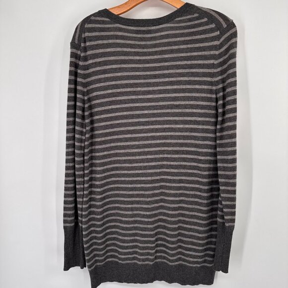 Ann Taylor LOFT Cardigan striped rhinestones Gray vneck sweater size large - Picture 12 of 14